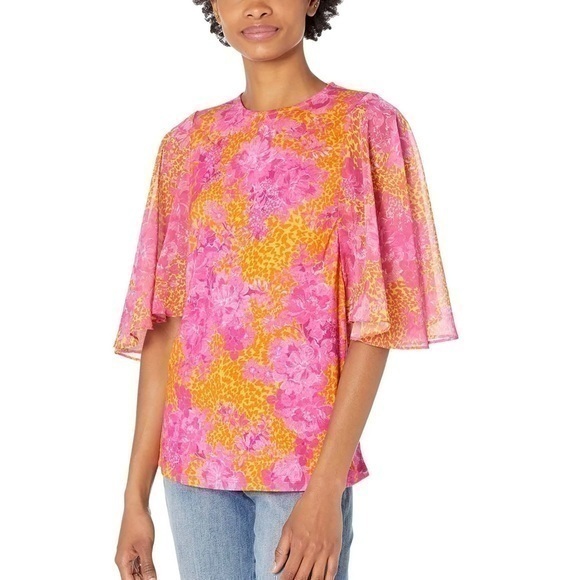 Ted Baker London Lilanya Metropolis Printed Top in Light Orange/Pink Size 8-10 - Picture 1 of 9